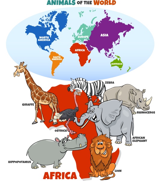 educational illustration of cartoon african animals