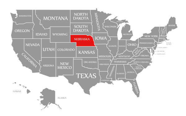 nebraska red highlighted in map of