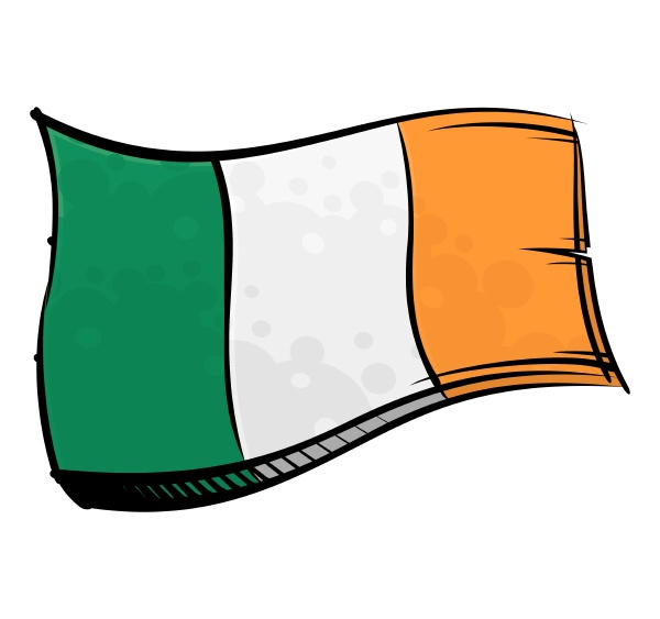 painted ireland flag waving in wind