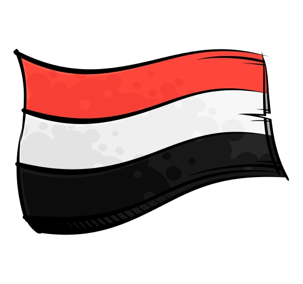 painted yemen flag waving in wind