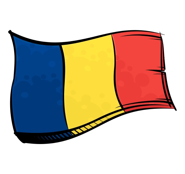 painted romania flag waving in wind