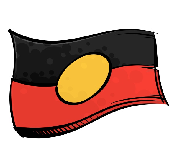 painted aboriginal flag waving in wind