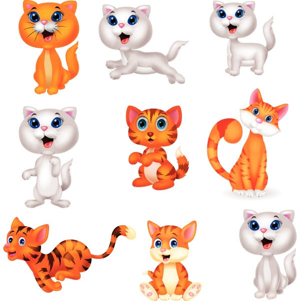 cute cats cartoon collection set