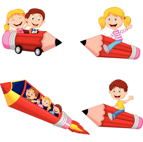 cartoon children riding pencil toys collection