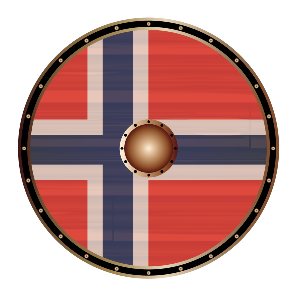 round viking shield with norwegian flag