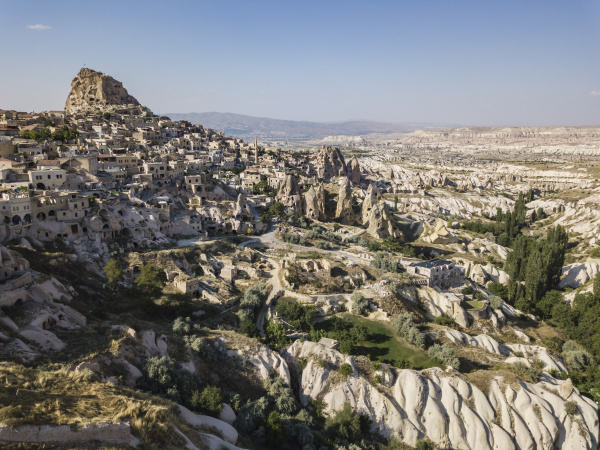 aerial view of uchisar castle and