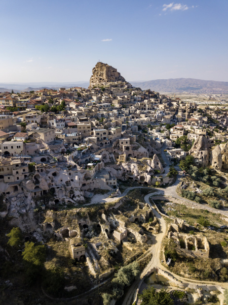 aerial view of uchisar castle and