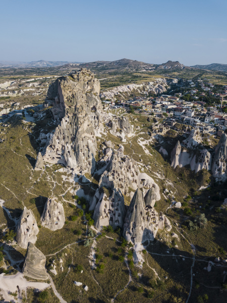 aerial view of uchisar castle by