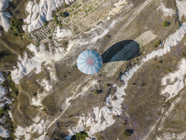 aerial view of hot air balloon