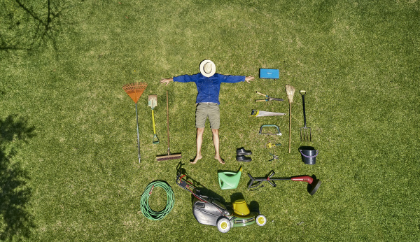 view from above of a gardener