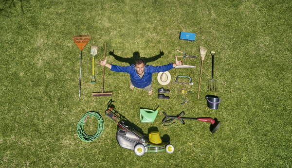 view from above of a gardener