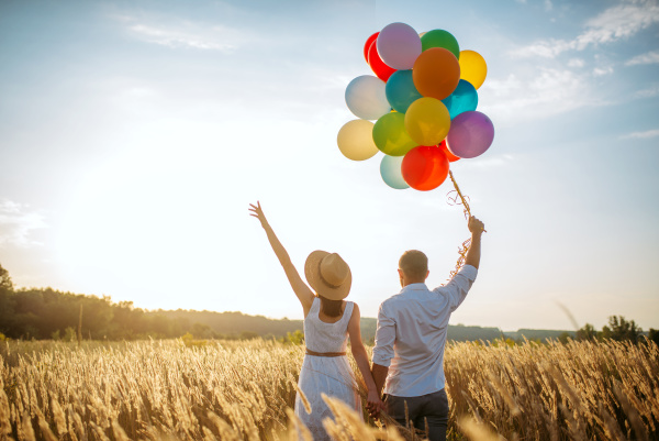 love couple with balloons leisure