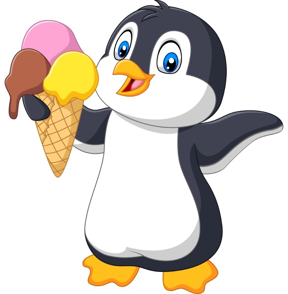 Cartoon penguin holds an ice cream cone with three - Royalty free photo  #27977616 | PantherMedia Stock Agency