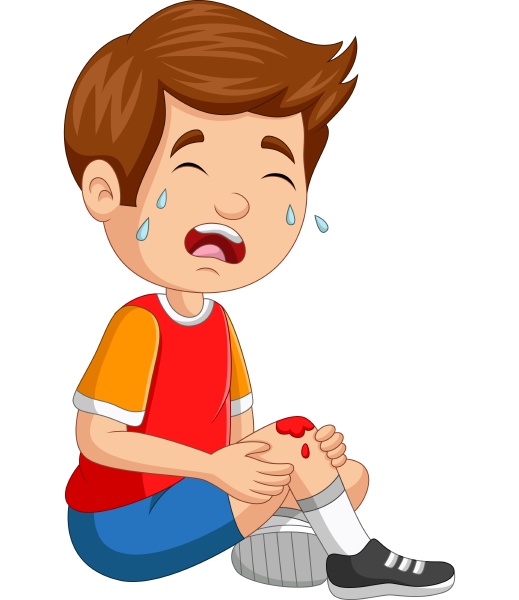 Cartoon little boy crying with scraped knee - Royalty free photo ...