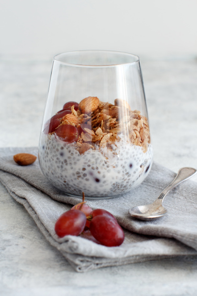chia pudding parfait with red grapes