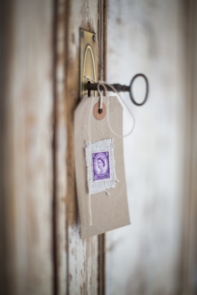 shabby chic vintage tag on door