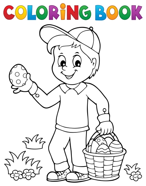 coloring book boy with easter eggs