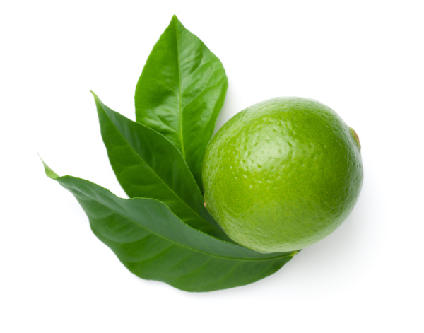 lime with leaves isolated on white