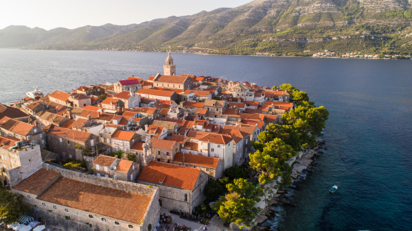 aerial view of town korcula on