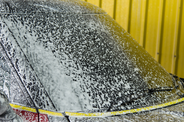 car wash with foam bubbles