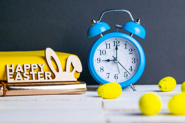 easter concept clock and apple