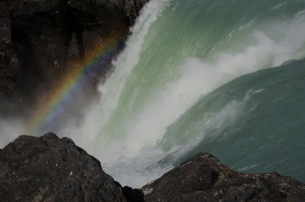 rainbow over the salto grande waterfall