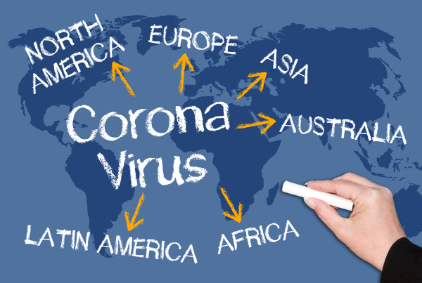 coronavirus concept on blue world map