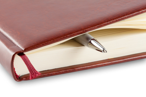 angle leather diary with pen