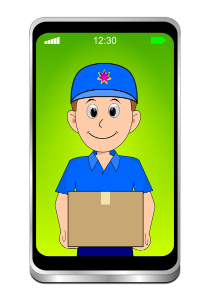 smartphone, with, friendly, courier, delivering, a - 28278077