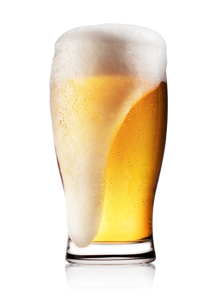 glass of light beer with white