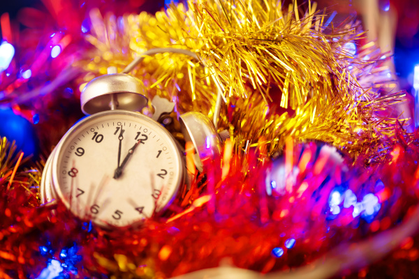 background, with, clock, and, christmas, decorations - 28279665
