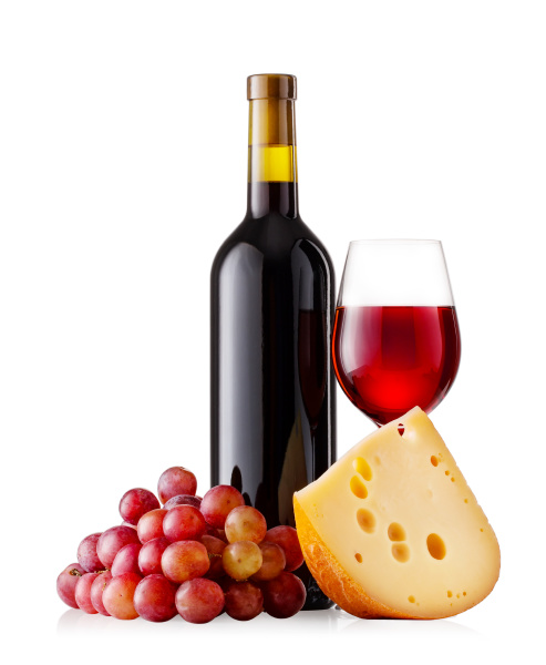 red, wine, with, cheese, and, grapes - 28279707