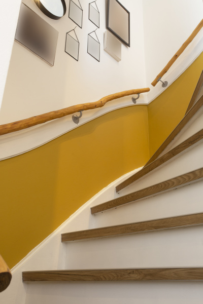 wooden, stair, with, yellow, wall, and - 28279977