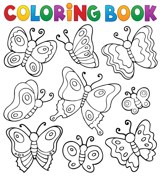 coloring book various butterflies theme 1