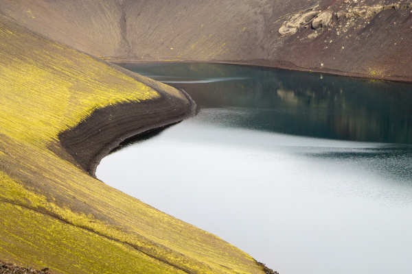volcanic crater with water near landmannalaugar