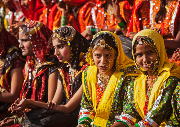 unidentified rajasthani girls preparing for dance