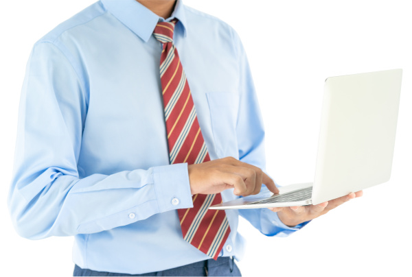 businessman holding a laptop with clipping