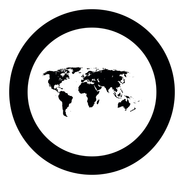 world map black icon in circle