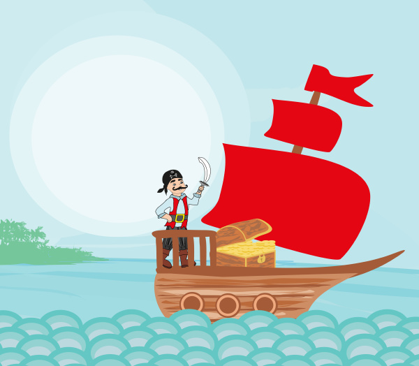 cartoon pirate ship sailing sea