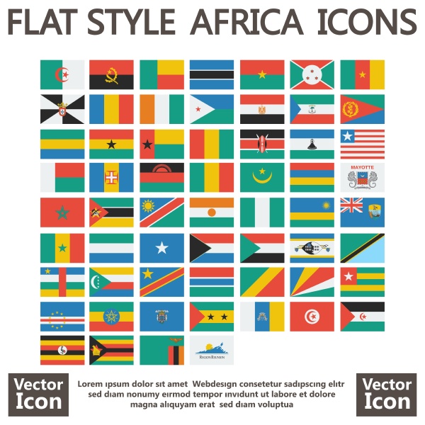 flat style africa flag collection icons