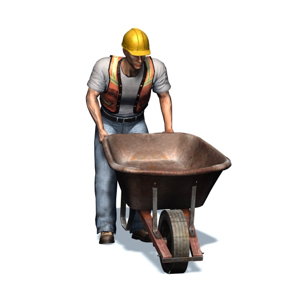 laborer with wheelbarrow isolated