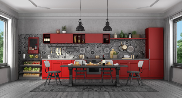 black and red classic style kitchen