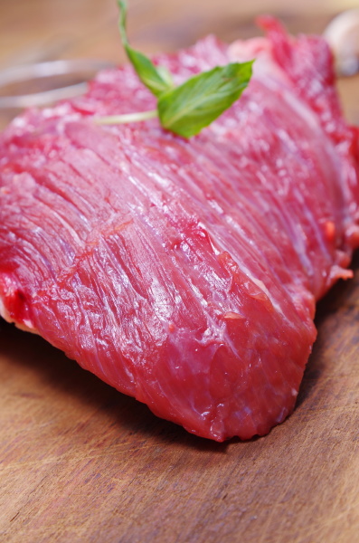 raw meat steak with mint