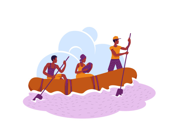 refugees in boat 2d vector web