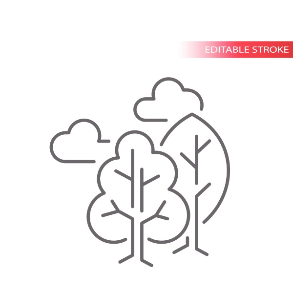 trees with clouds line vector icon