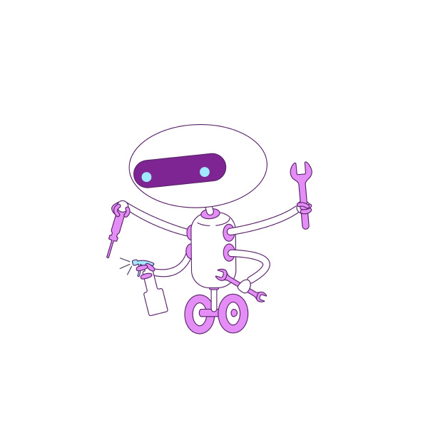 cute modern helper robot with magnifying