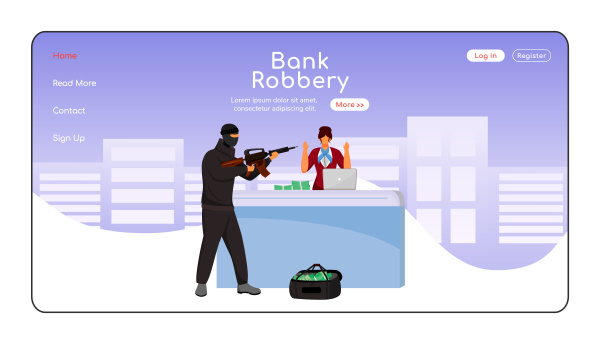 bank robbery landing page flat color