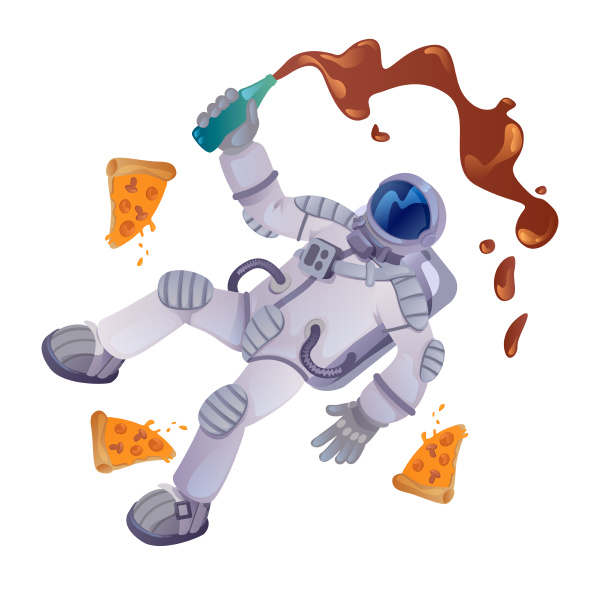 cosmonaut with food cartoon vector illustration