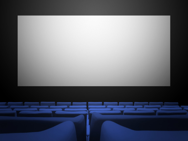 cinema movie theatre with blue seats