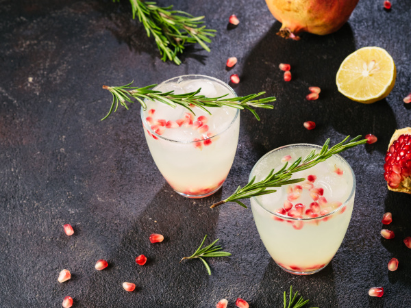 white sangria with rosemary pomegrante